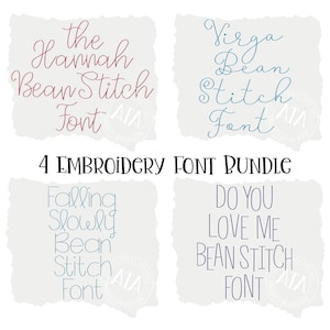 Embroidery Font Bundle - 4 Vintage Bean Stitch Embroidery Fonts for Machine Embroidery by All Things Applique