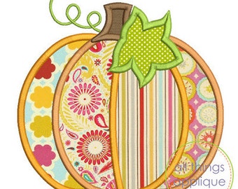 Patchwork Pumpkin Applique Design - SATIN Stitch (#807) - Fall Applique Designs - 4 Sizes - INSTANT DOWNLOAD