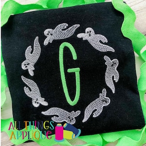 Spooky Flying Ghosts Halloween Embroidery Monogram Frame - Machine Embroidery Design - by All Things Applique