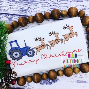 Tractor with Reindeer Christmas Sketch Stitch Embroidery Design for Machine Embroidery - Christmas Embroidery Design