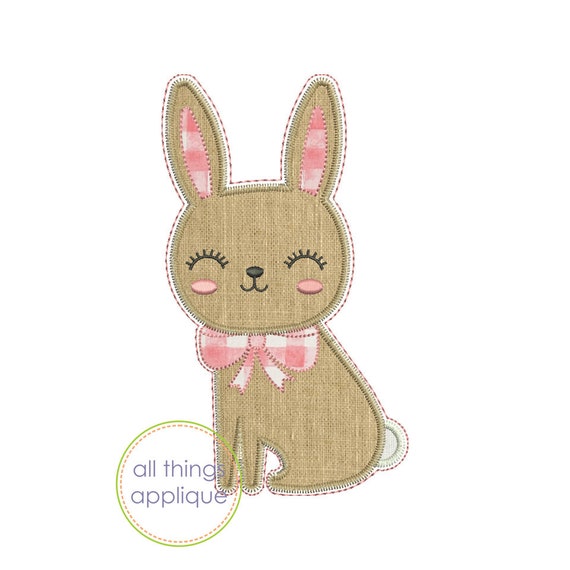 4✳B  Dot Bunny CandyStripeBunny Bunny With Bow - Zig Zag Stitch (#1321) - Easter Applique