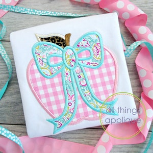 Apple with Bow Applique Design - Satin (#1385) - 4 Sizes - Back to School Applique - INSTANT DOWNLOAD