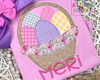 Easter Basket Applique Design with Scallop Fabric - Bean Stitch Machine Embroidery Design - Perfect for Easter - by All Things Applique