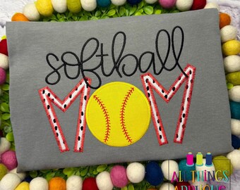 Softball Mom Applique Design - Zig Zag Stitch Machine Embroidery Applique Design - Instant Download for Embroidery Machine