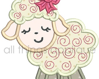 Easter Applique Design - Swirly Lamb Applique Design - 4 Sizes - Machine Embroidery Designs - INSTANT DOWNLOAD