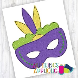 Mardi Gras Mask Applique Design - Machine Embroidery - BEAN Stitch Mardi Gras Mask Design (#1592) - INSTANT DOWNLOAD