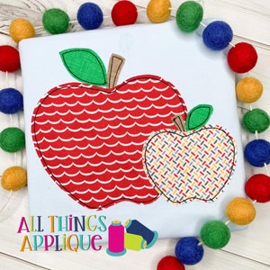 Back to School Applique Design for Machine Embroidery - Two Apples Applique Design - Bean Vintage Stich - All Things Applique