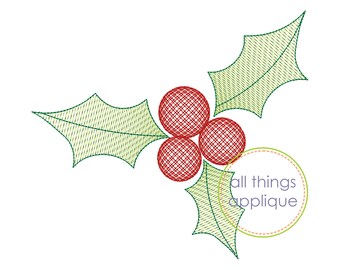 Holly Embroidery Design - (#1045) - 4 Sizes - INSTANT DOWNLOAD - Christmas Applique Design
