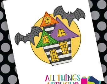 Haunted House Applique Design - Halloween Embroidery Design by All Things Applique