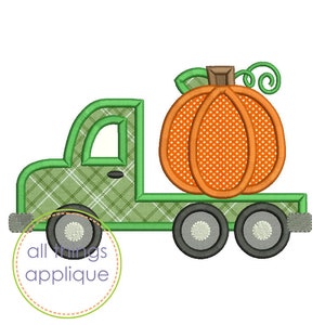 Pumpkin Flatbed Truck - Satin Stitch (#846) - Fall Applique Design - 4 Sizes - INSTANT DOWNLOAD