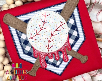 Baseball Drip Home Plate Applique Design - Zig Zag Stitch Machine Embroidery Design - Instant Download