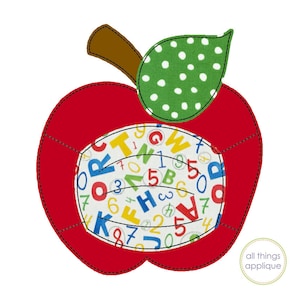 Apple with Mask Applique Design (#1502) - Bean Stitch - 4 Sizes - Back to School Applique - INSTANT DOWNLOAD