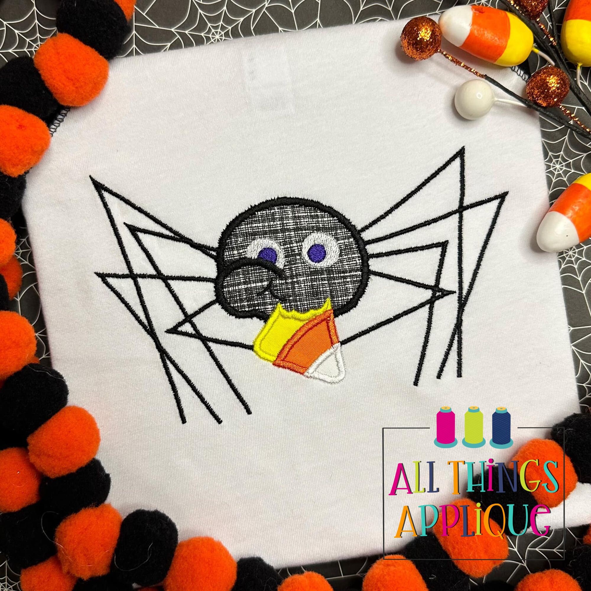 Halloween Applique Design - Spider Eating Candy Corn Satin Stitch ...