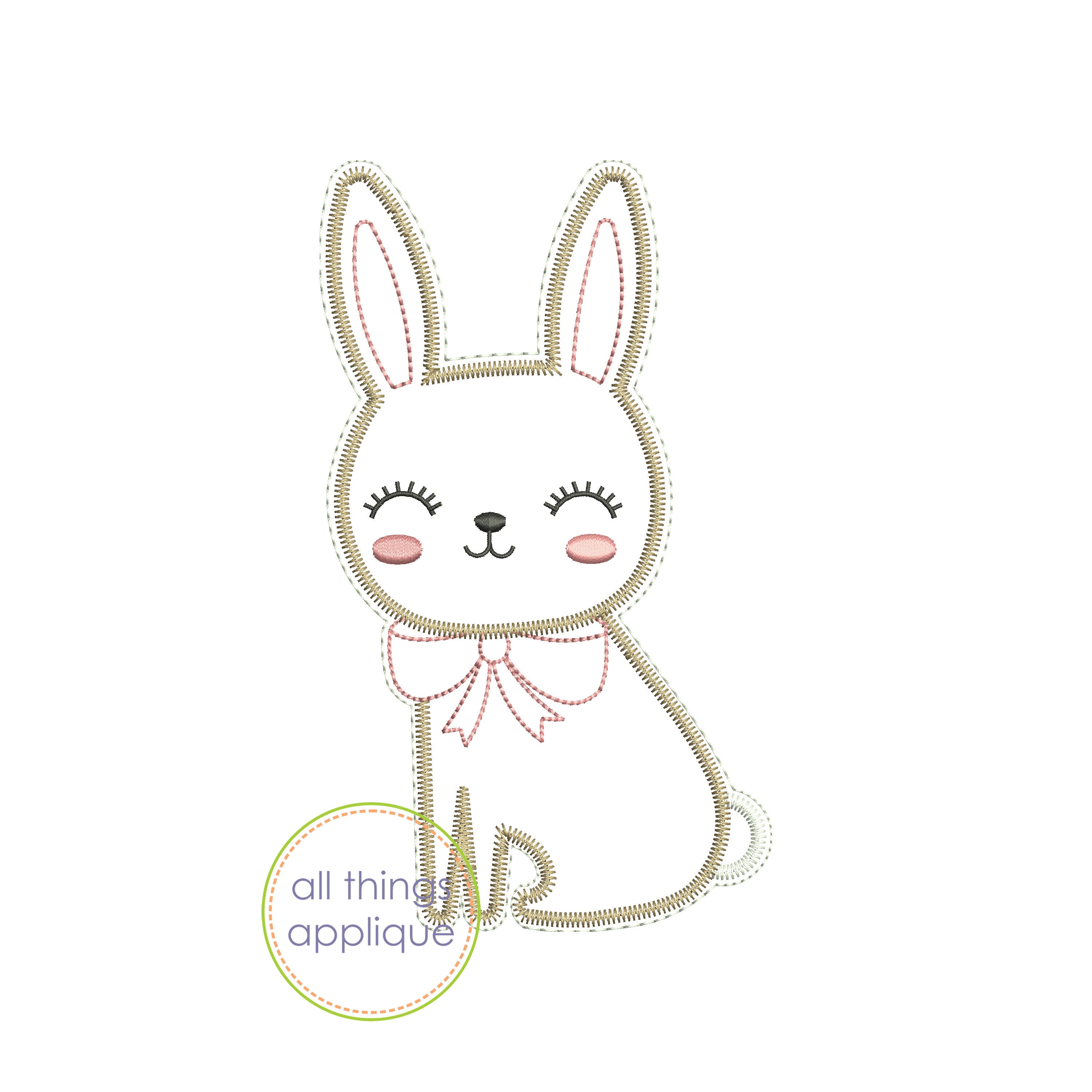 Bunny With Bow - Zig Zag Stitch (#1321) - Easter Applique