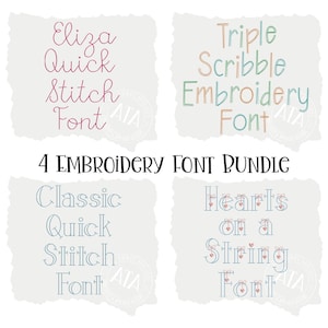 Embroidery Font Bundle - 4 Vintage Bean Stitch Embroidery Fonts for Machine Embroidery by All Things Applique