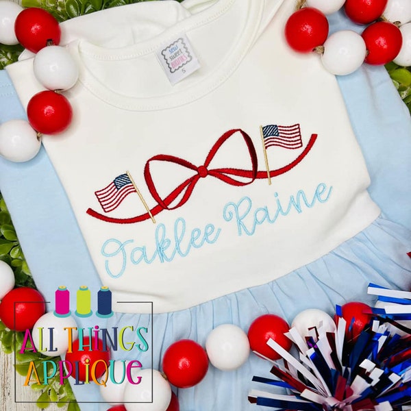Bow With USA Flags Machine Embroidery Patriotic  Design - 4th of July Memorial Day Veteran's Day - All Things Applique