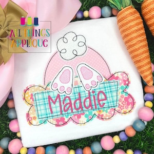 Pudełko na imię Bunny Bottom and Scallop - aplikacja do haftu maszynowego Bean Stitch - natychmiastowe pobranie do użycia z maszyną do haftu