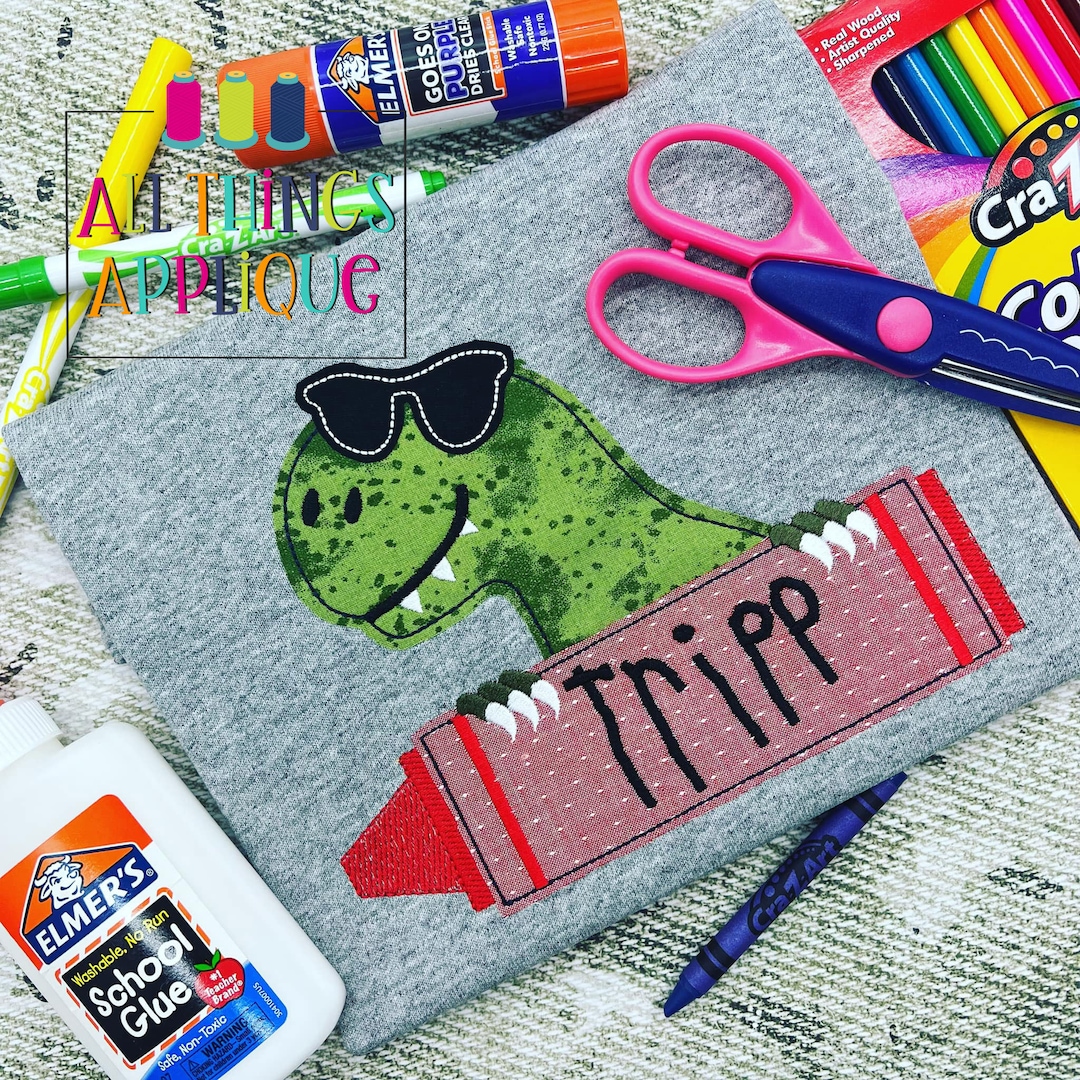 Dinosaur Holding a Crayon Applique Design for Back to School by All ...