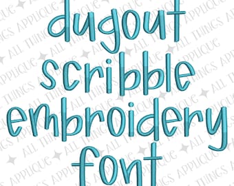 Dugout Scribble Embroidery Font for Machine Embroidery - Lowercase Letters Only - 1.0", 1.5", 2.0", 2.5" - includes BX format