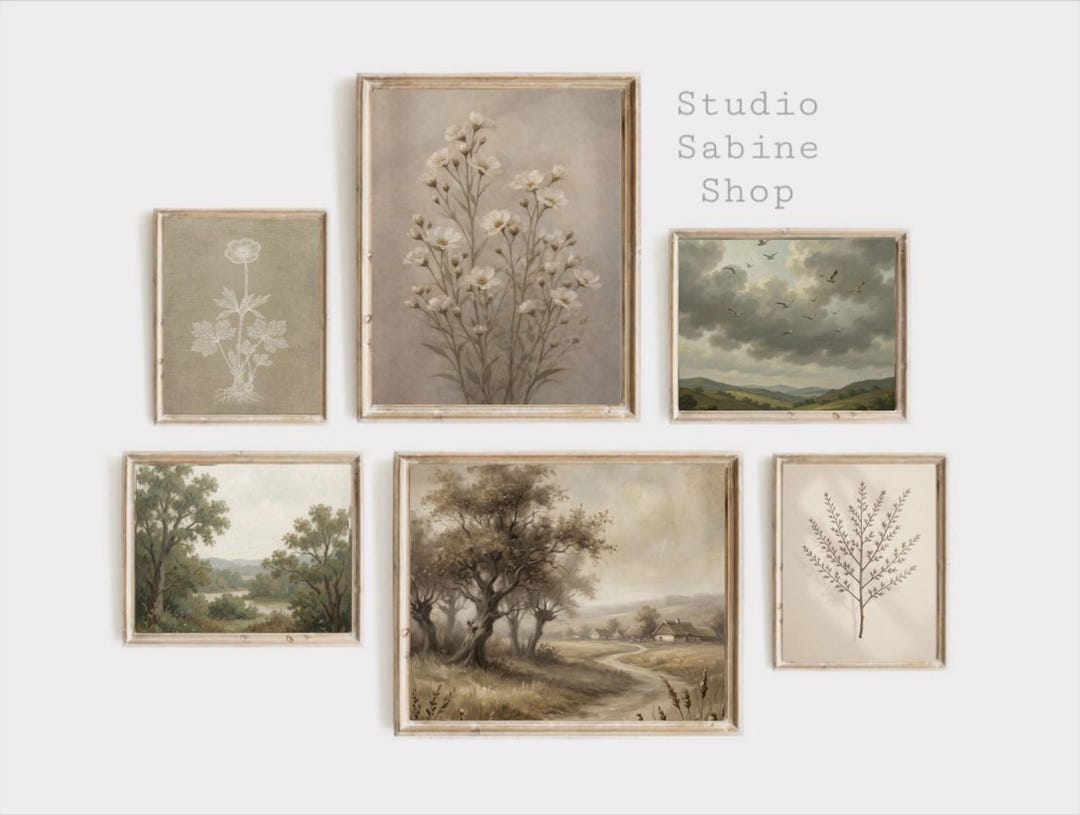 Set of 6 Vintage Gallery Wall. Cottagecore Digital Prints. Botanical ...