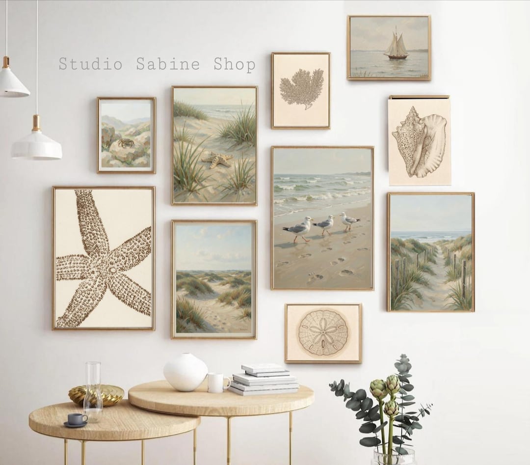 Set of 10 Coastal Gallery Wall Prints. Vintage Beach House Decor ...