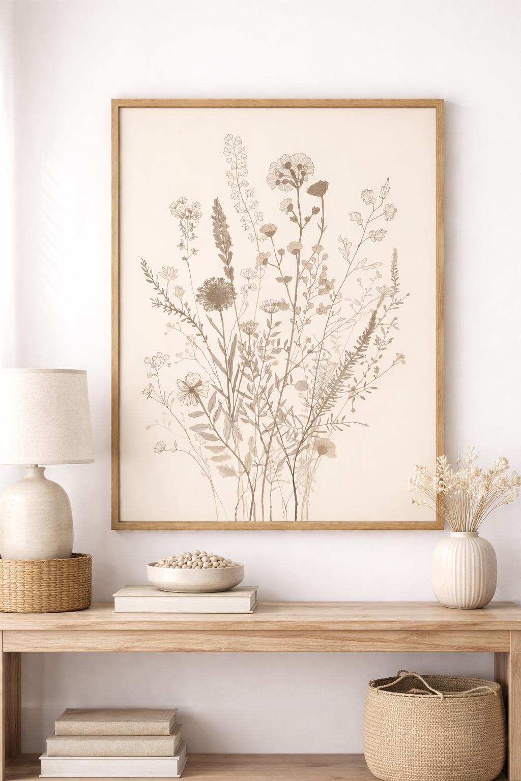 Wildflower Line Art Print. Minimalist Botanical Wall Art. Neutral ...