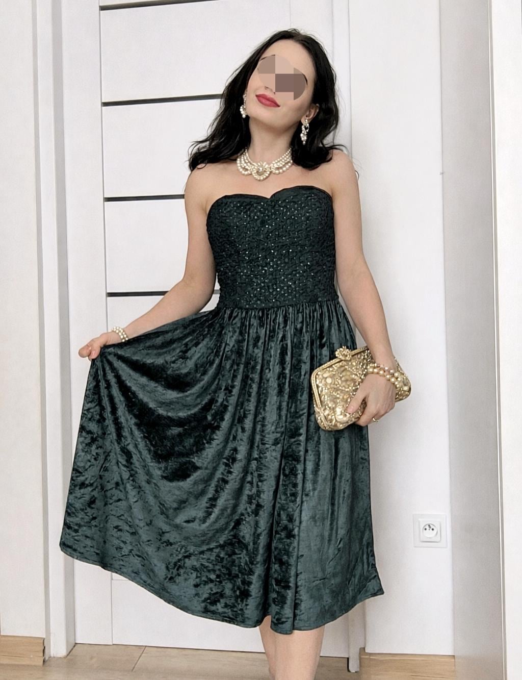 strapless green velvet dress Women's Green Striped White Tennis Dress – Flint Park main image 0