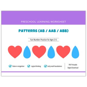 AB AAB ABB Pattern Worksheets for Kids | Preschool Math Patterns Printable