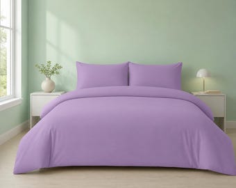 Juego de funda nórdica de lino violeta – Ropa de cama suave color lavanda, decoración minimalista, cierre de cremallera