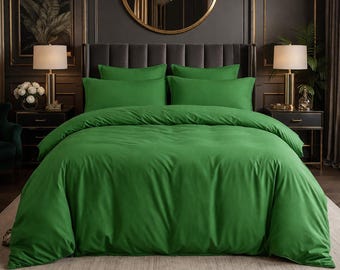 Bright Green Cotton Duvet Cover Set – Soft Breathable Hotel Style Bedding