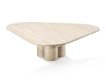 Handcrafted Rosso Levanto Marble Coffee Table | Sculptural Pedestal, Natural Stone Elegance
