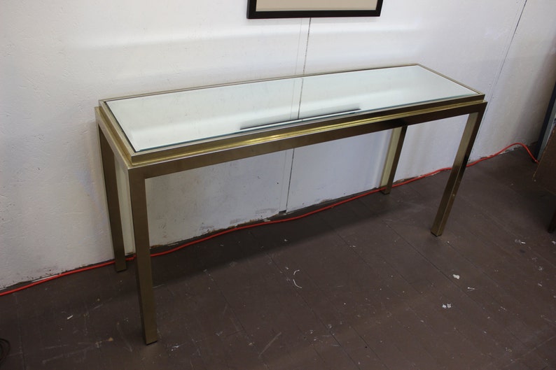 Mid Century Modern brass and mirror console table image 3