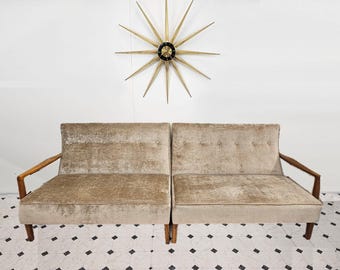 Mid Century Modern wood sofa 2 pc |