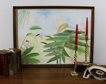 Mid Century Modern leafy painting watercolor by Viola Sobol unframed