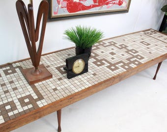 Mid Century Modern tile top coffee table long |