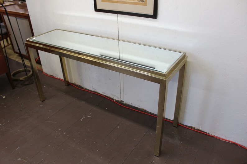 Mid Century Modern brass and mirror console table image 2