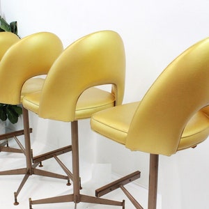 Mid Century Modern gold vinyl bar stools 1960's image 2