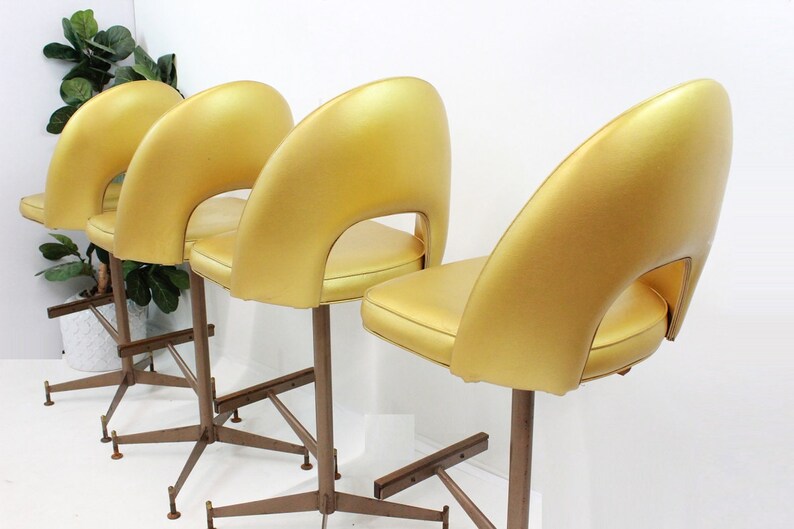 Mid Century Modern gold vinyl bar stools 1960's image 2