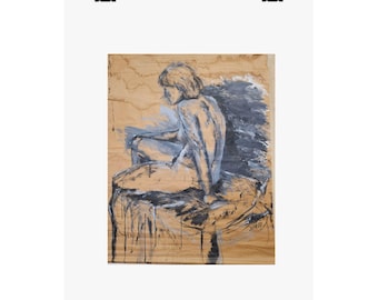Figurative Sketch of Seated Figure Matte Vertical Poster | Nude Study Art Print