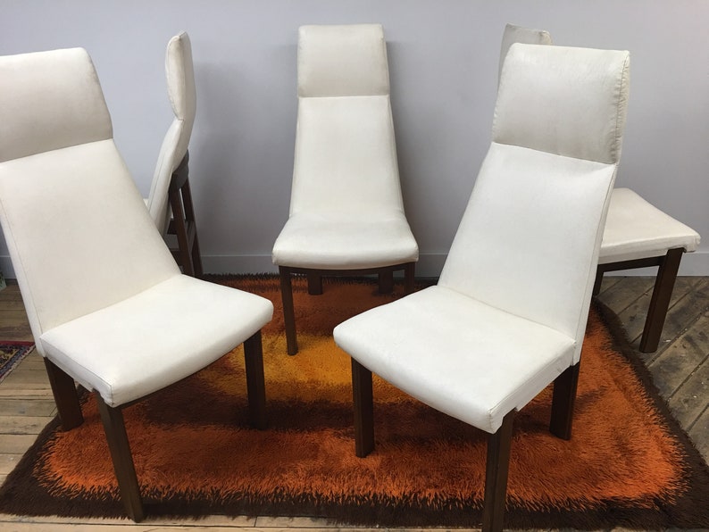 Mid Century Modern dining chairs set of 4 white vinyl Gre-Stuff.com image 9