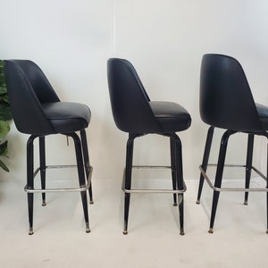 Mid Century Modern black vinyl bar stools 1960's image 10