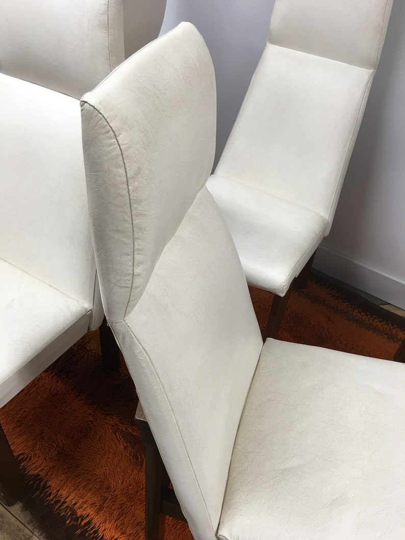 Mid Century Modern dining chairs set of 4 white vinyl Gre-Stuff.com image 7