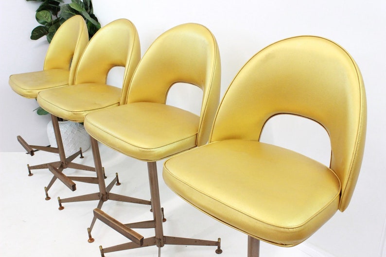 Mid Century Modern gold vinyl bar stools 1960's image 8