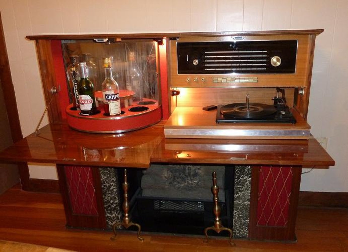 Mid Century Modern Vintage stereo bar and fireplace Etsy