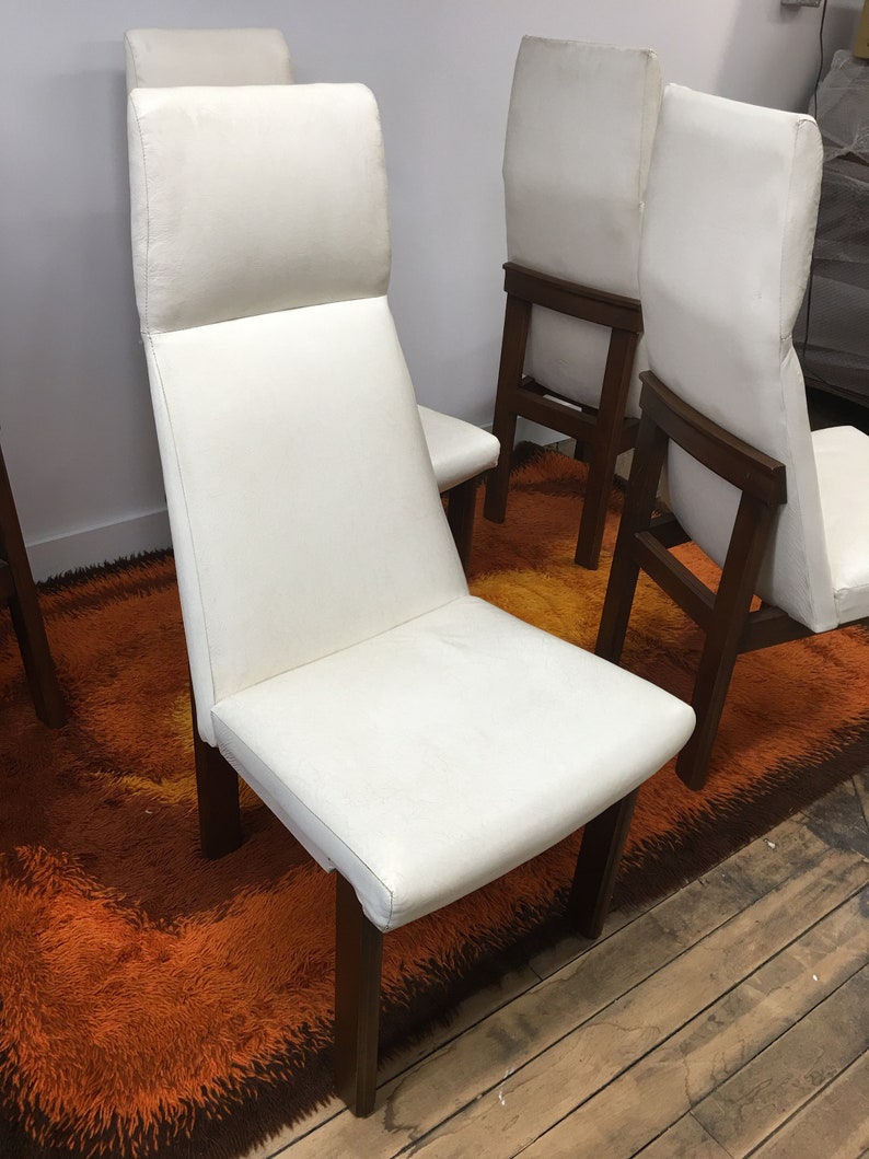 Mid Century Modern dining chairs set of 4 white vinyl Gre-Stuff.com image 5