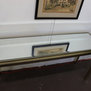 Mid Century Modern brass and mirror console table image 4