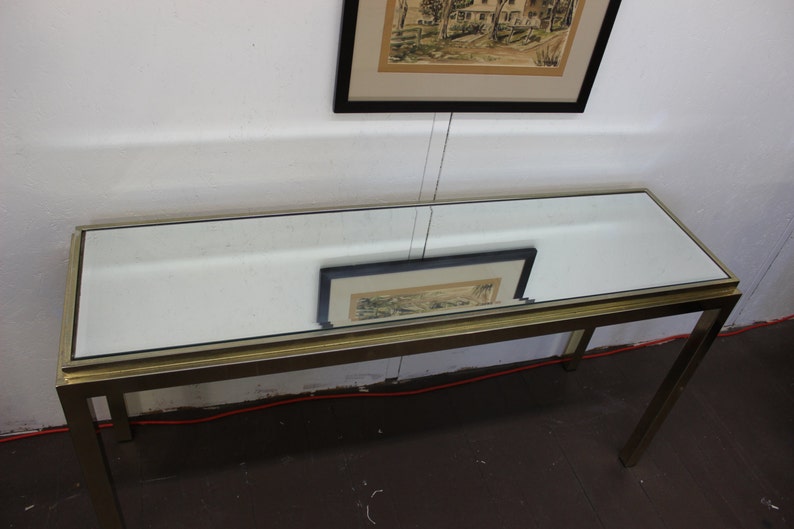 Mid Century Modern brass and mirror console table image 4