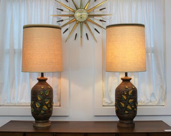 Mid Century Modern vintage Ceramic table lamps with shades