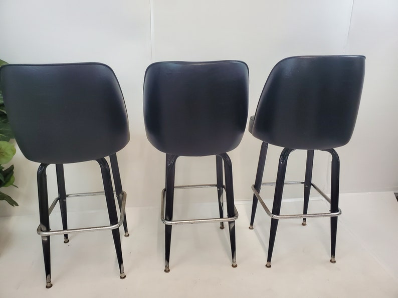 Mid Century Modern black vinyl bar stools 1960's image 2