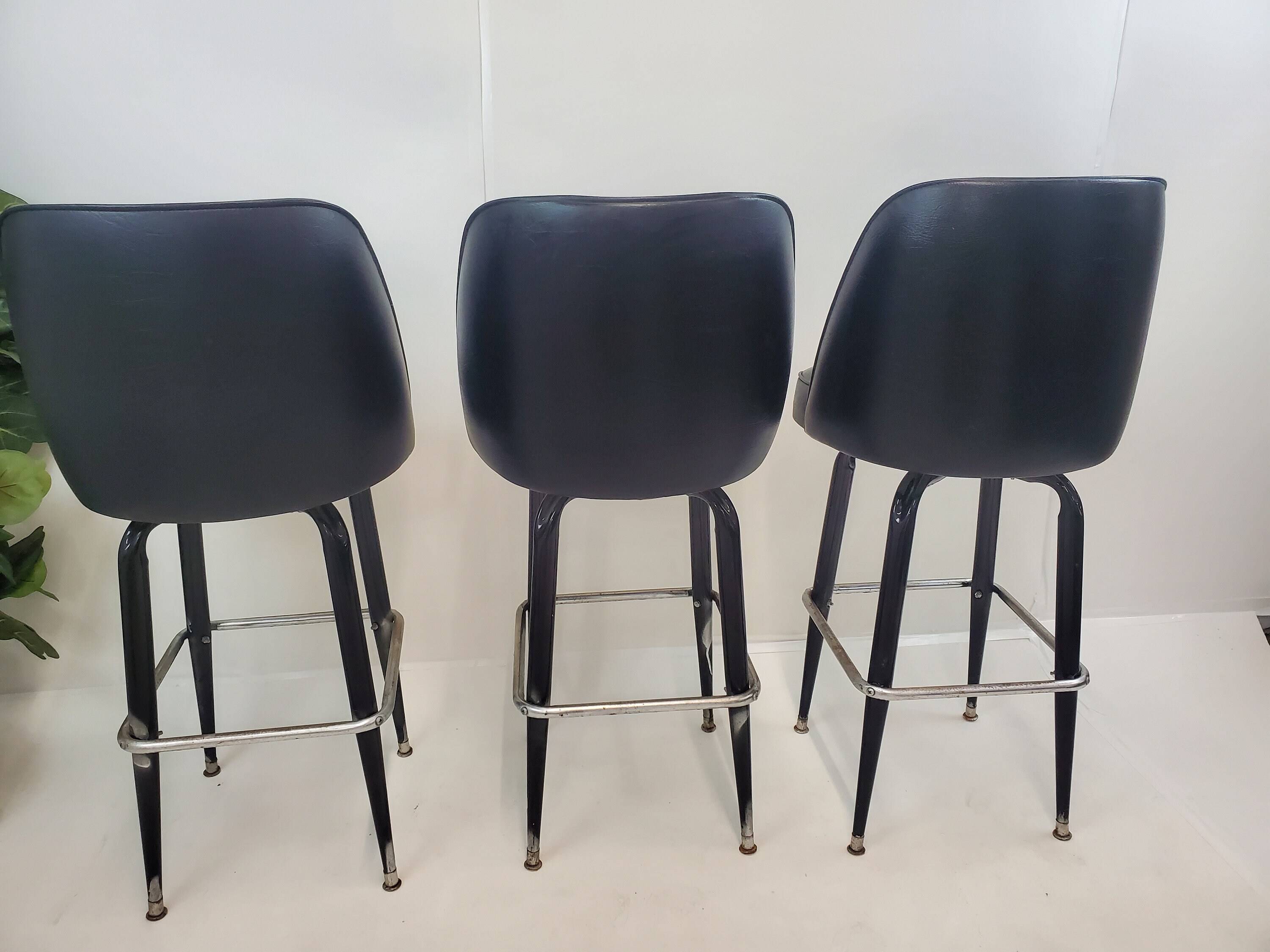 Mid Century Modern Black Vinyl Bar Stools 1960's - Etsy